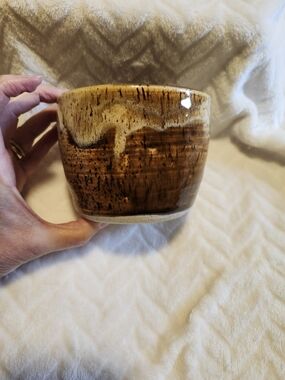 Handmade Ceramic Planter Pot or BOWL - Brown and Cream